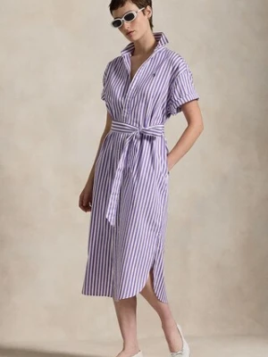Polo Ralph Lauren sukienka bawełniana kolor fioletowy midi prosta 211959911