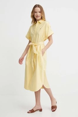Polo Ralph Lauren sukienka bawełniana kolor żółty midi prosta 211935153