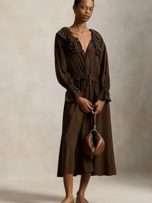 Polo Ralph Lauren sukienka kolor brązowy midi rozkloszowana 211A96366