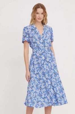Polo Ralph Lauren sukienka kolor niebieski midi rozkloszowana