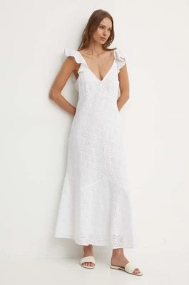 Polo Ralph Lauren sukienka lniana kolor biały maxi rozkloszowana 211935174