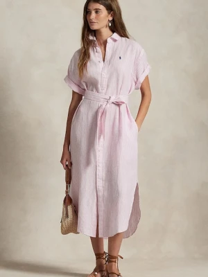 Polo Ralph Lauren sukienka lniana kolor biały midi prosta 211965843