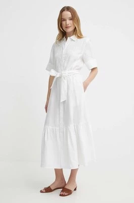 Polo Ralph Lauren sukienka lniana kolor biały midi rozkloszowana 211935828