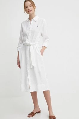 Polo Ralph Lauren sukienka lniana kolor biały mini prosta 211943992