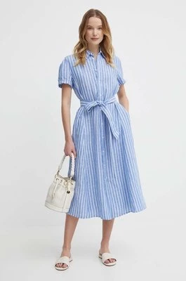 Polo Ralph Lauren sukienka lniana kolor niebieski midi prosta 211935154
