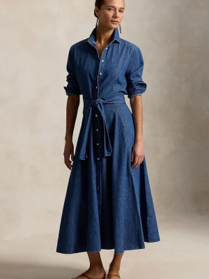 Polo Ralph Lauren sukienka rozkloszowana jeansowa niebieski