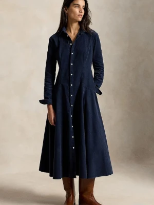 Polo Ralph Lauren sukienka rozkloszowana z bawełną granatowy
