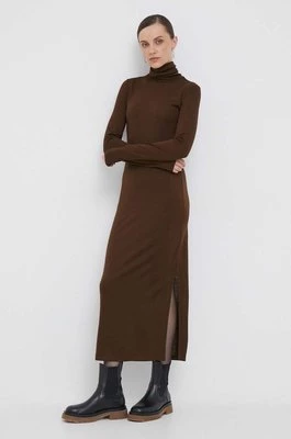 Polo Ralph Lauren sukienka wełniana kolor brązowy maxi prosta