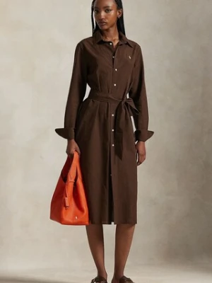 Polo Ralph Lauren sukienka z dodatkiem lnu kolor brązowy mini rozkloszowana 211A96346