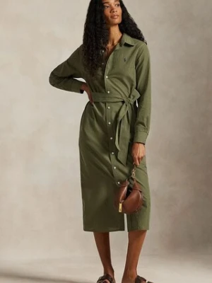 Polo Ralph Lauren sukienka z dodatkiem lnu kolor zielony mini rozkloszowana 211A96346