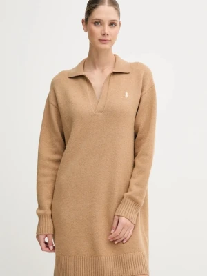Polo Ralph Lauren sukienka z wełną kolor beżowy mini oversize 211A91143