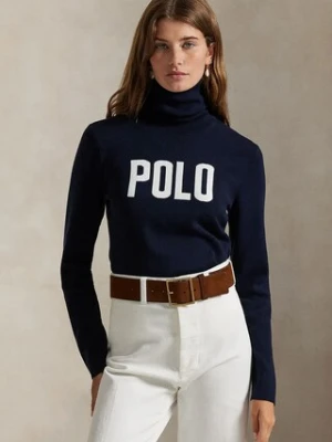 Polo Ralph Lauren sweter bawełniany damski kolor granatowy z golfem 211972136