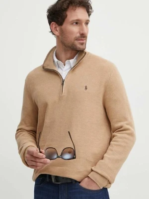 Polo Ralph Lauren sweter bawełniany kolor brązowy lekki z półgolfem