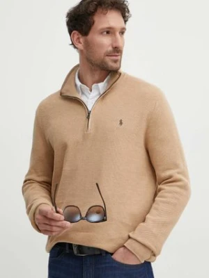 Polo Ralph Lauren sweter bawełniany kolor brązowy lekki z półgolfem
