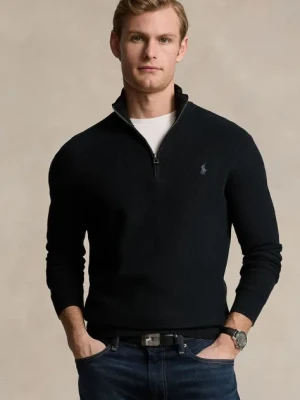 Polo Ralph Lauren sweter bawełniany kolor czarny lekki z półgolfem 710932304