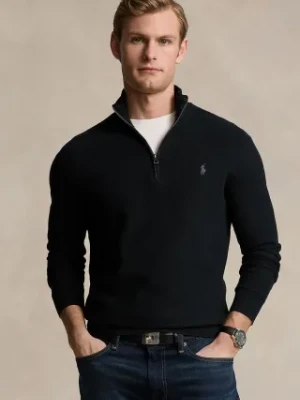 Polo Ralph Lauren sweter bawełniany kolor czarny lekki z półgolfem 710932304