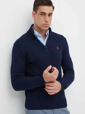 Polo Ralph Lauren sweter bawełniany kolor niebieski ciepły