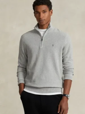 Polo Ralph Lauren sweter bawełniany kolor szary lekki z półgolfem
