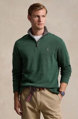 Polo Ralph Lauren sweter bawełniany kolor zielony lekki z półgolfem