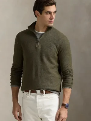 Polo Ralph Lauren sweter bawełniany kolor zielony lekki z półgolfem 710932304