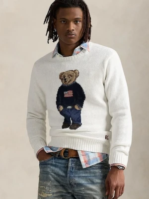 Polo Ralph Lauren sweter lniany Lscrflagbear Long Sleeve męski kolor biały 710977415