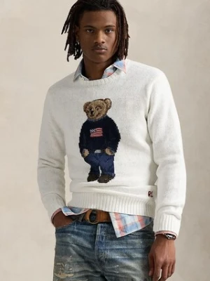 Polo Ralph Lauren sweter lniany Lscrflagbear Long Sleeve męski kolor biały 710977415