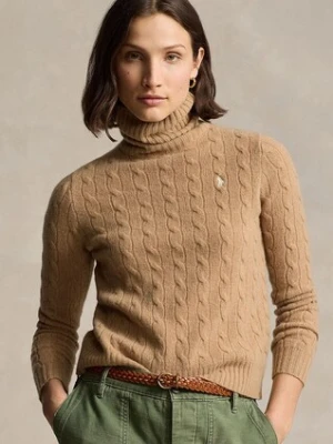 Polo Ralph Lauren sweter wełniany damski kolor beżowy lekki z golfem 211888686