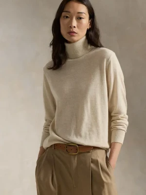 Zdjęcie produktu Polo Ralph Lauren sweter wełniany damski kolor beżowy lekki z golfem 211956232