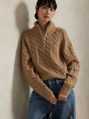 Polo Ralph Lauren sweter wełniany damski kolor beżowy z półgolfem 211972130