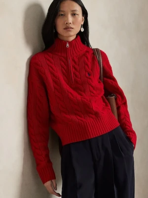Polo Ralph Lauren sweter wełniany damski kolor czerwony z półgolfem 211972130