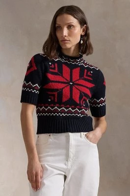 Polo Ralph Lauren sweter wełniany damski kolor granatowy z półgolfem 211947919