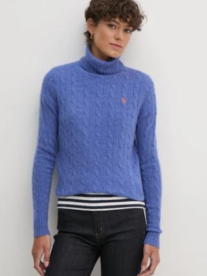 Polo Ralph Lauren sweter wełniany damski kolor niebieski lekki z golfem 211888686