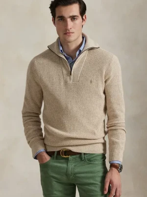 Polo Ralph Lauren sweter wełniany męski kolor beżowy ciepły z półgolfem 710941101