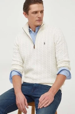 Polo Ralph Lauren sweter wełniany męski kolor beżowy lekki z półgolfem