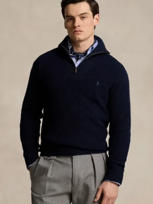 Zdjęcie produktu Polo Ralph Lauren sweter wełniany męski kolor granatowy ciepły z półgolfem 710941101