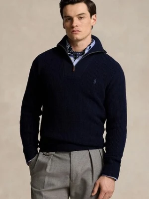 Polo Ralph Lauren sweter wełniany męski kolor granatowy ciepły z półgolfem 710941101