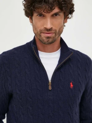 Polo Ralph Lauren sweter wełniany męski kolor granatowy z półgolfem