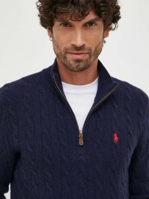 Polo Ralph Lauren sweter wełniany męski kolor granatowy z półgolfem