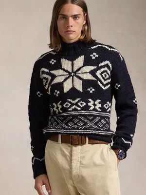 Polo Ralph Lauren sweter wełniany męski kolor niebieski ciepły z golferm 710949302