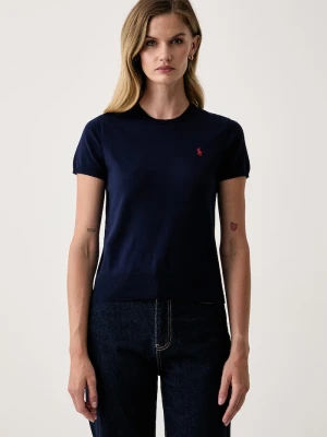 Polo Ralph Lauren sweter z krótkim rękawem damski z bawełną granatowy