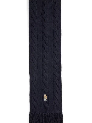 Polo Ralph Lauren szalik wełniany damski kolor granatowy z aplikacją 455981434