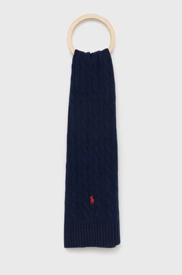 Polo Ralph Lauren szalik wełniany kolor granatowy gładki