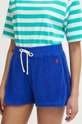 Polo Ralph Lauren szorty damskie kolor niebieski gładkie high waist 211936222