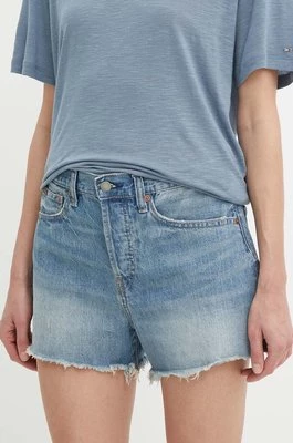 Polo Ralph Lauren szorty jeansowe damskie kolor niebieski gładkie high waist 211934934
