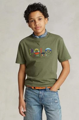 Polo Ralph Lauren t-shirt bawełniany dziecięcy kolor zielony z aplikacją