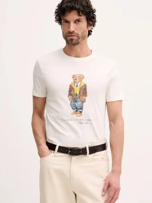 Polo Ralph Lauren t-shirt bawełniany męski kolor beżowy z nadrukiem 710P07346