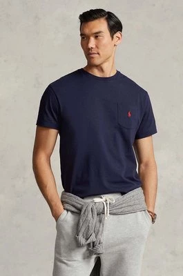 Polo Ralph Lauren t-shirt bawełniany męski kolor granatowy gładki 710707095