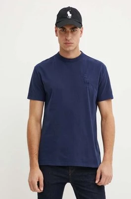 Polo Ralph Lauren t-shirt bawełniany męski kolor granatowy gładki 710936509