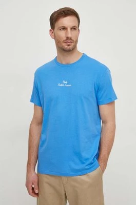 Polo Ralph Lauren t-shirt bawełniany męski kolor niebieski gładki