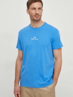 Polo Ralph Lauren t-shirt bawełniany męski kolor niebieski gładki